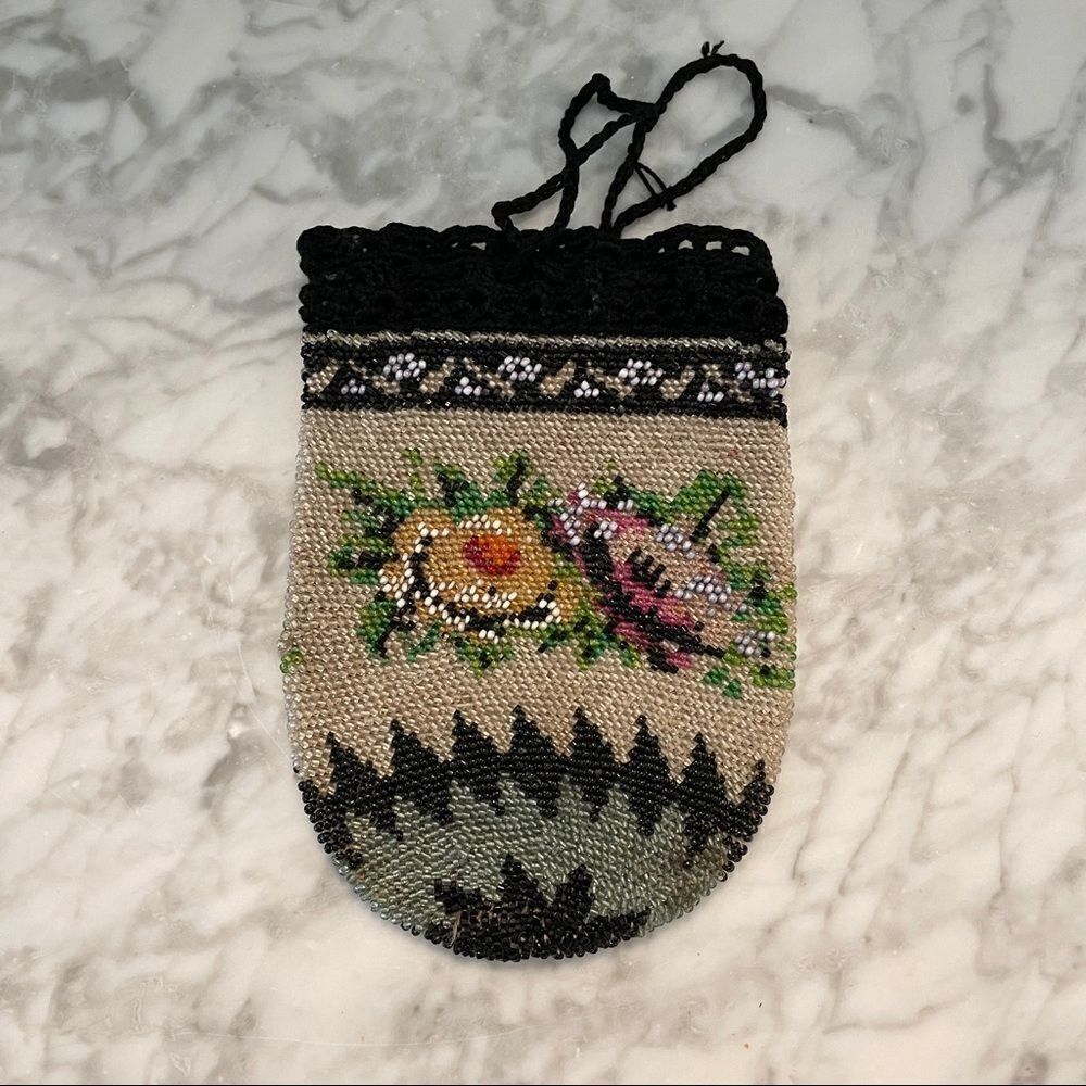 Antique Microbeaded Reticule Drawstring Purse